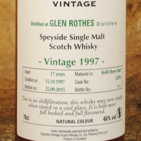 Glen Rothes 1997 Signatory Vintage etiquette