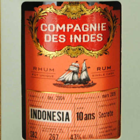 Rhum Indonésie 10 ans compagnie des Indes étiquette